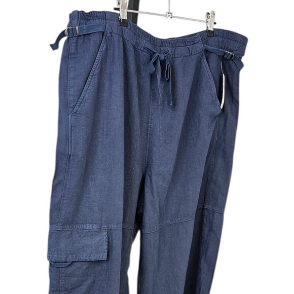Anthropologie Pilcro Linen Blend Beach Cargo Pants, Blue, Wide Leg, Tie Waist,XL - Picture 3 of 12